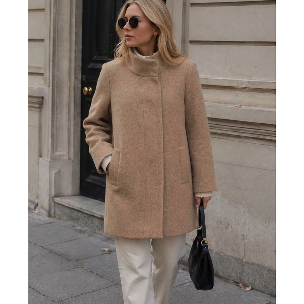 J Crew Mercantile Womens Wool Blend City Coat Medium Tan Quiet Luxury Minimalist